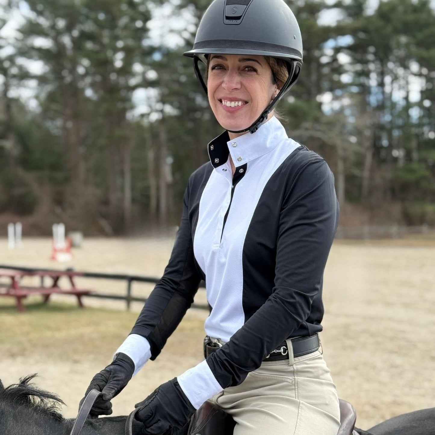 Ladies "Luna II" Black Self-Trim Long Sleeve Performance Show Shirt