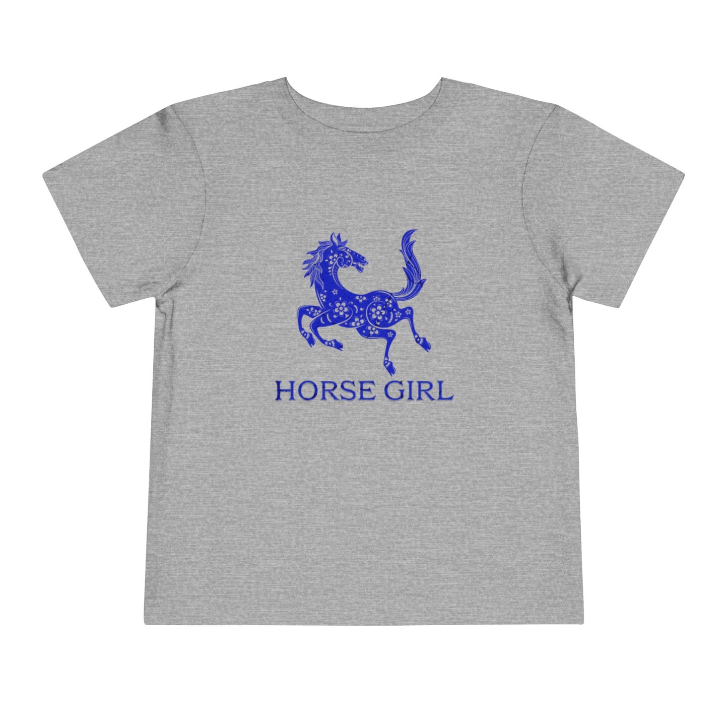 Horse Girl Toddler Tee — Blue Decorative Horse Graphic