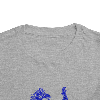 Horse Girl Toddler Tee — Blue Decorative Horse Graphic