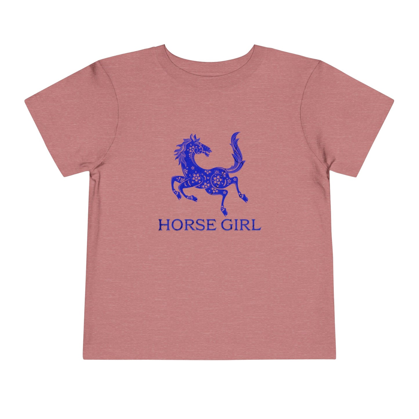 Horse Girl Toddler Tee — Blue Decorative Horse Graphic