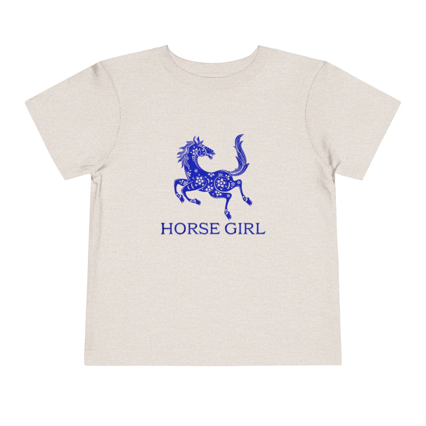 Horse Girl Toddler Tee — Blue Decorative Horse Graphic