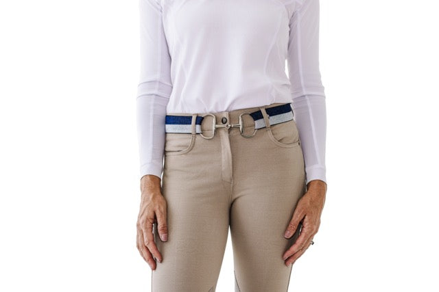 Women's Bit Buckle Glitter Belt - Navy Silver
