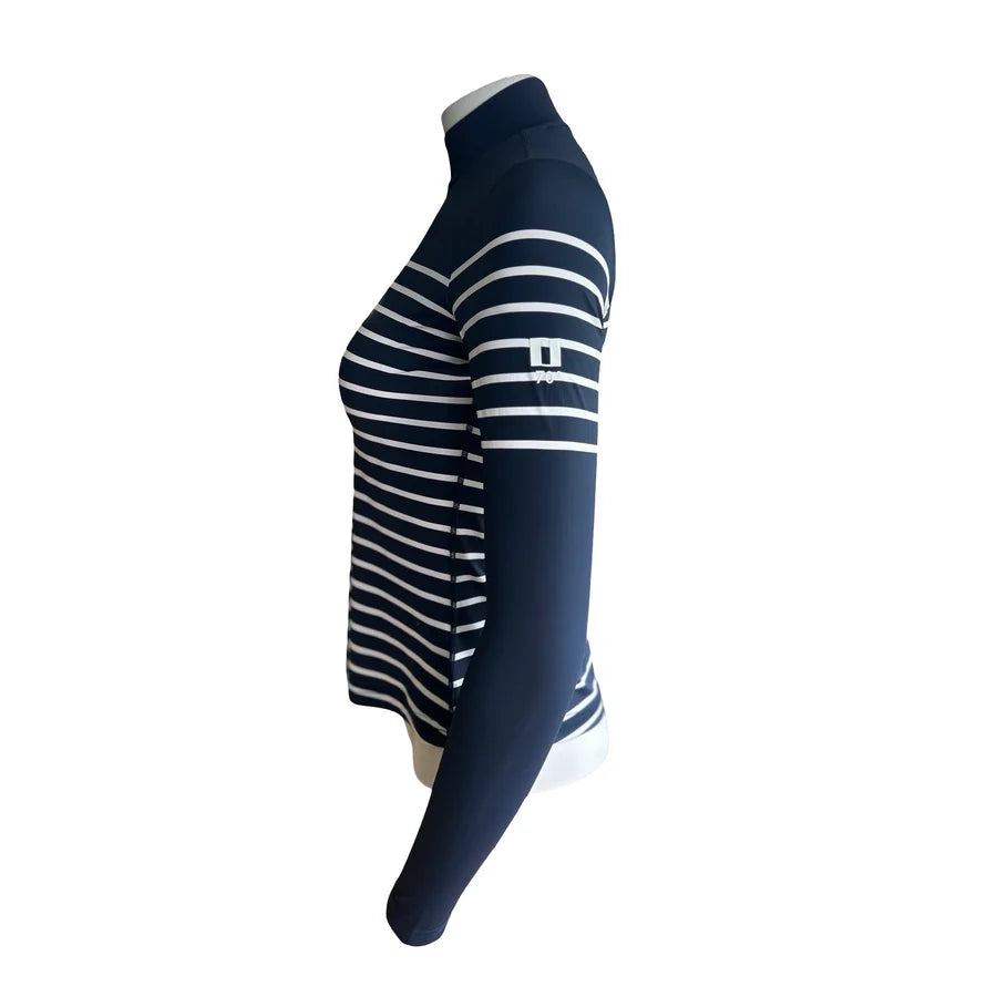 French Stripe Performance Mock Neck In Dark Navy/ White Stripe