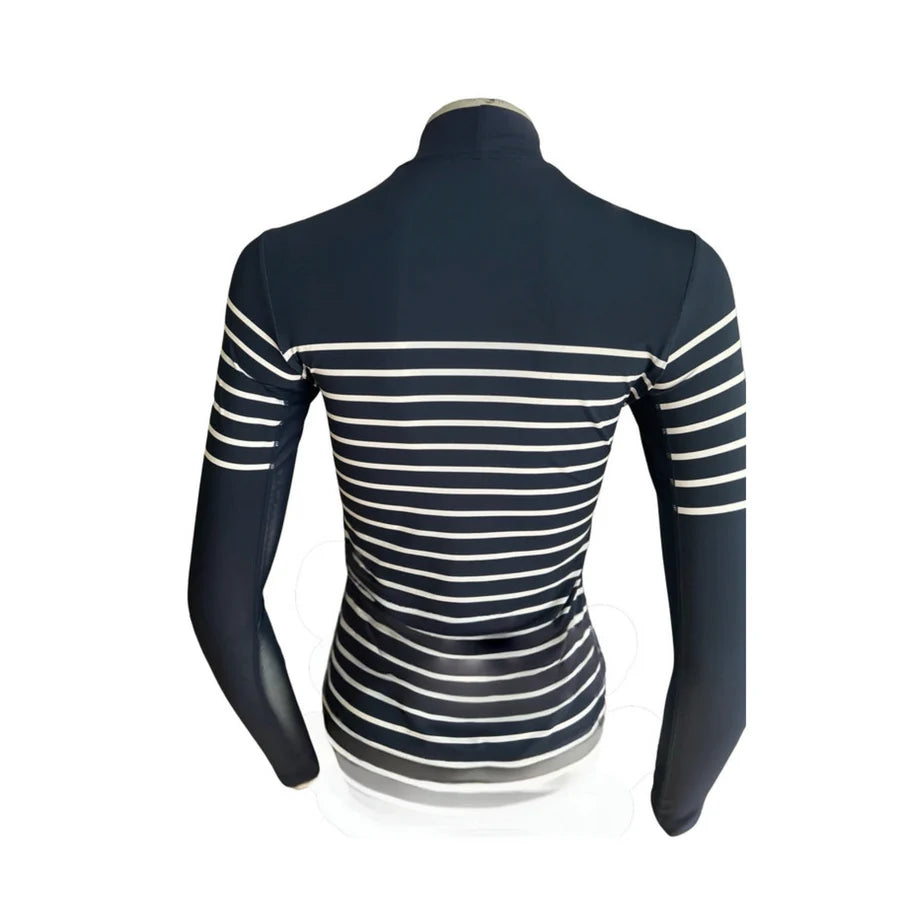 French Stripe Performance Mock Neck In Dark Navy/ White Stripe