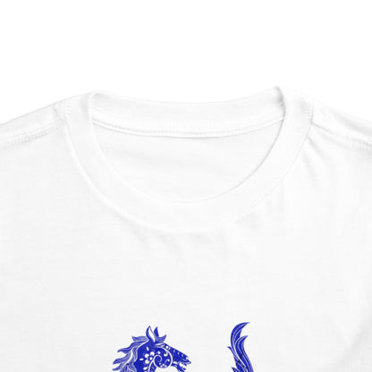 Horse Girl Toddler Tee — Blue Decorative Horse Graphic