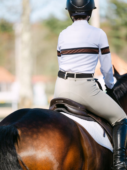 Cambridge Ladies Long Sleeve Show Shirt - White with Black & Chocolate