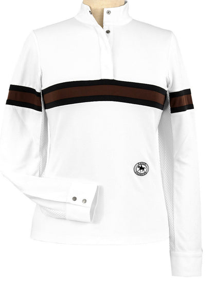 Cambridge Ladies Long Sleeve Show Shirt - White with Black & Chocolate