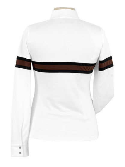 Cambridge Ladies Long Sleeve Show Shirt - White with Black & Chocolate