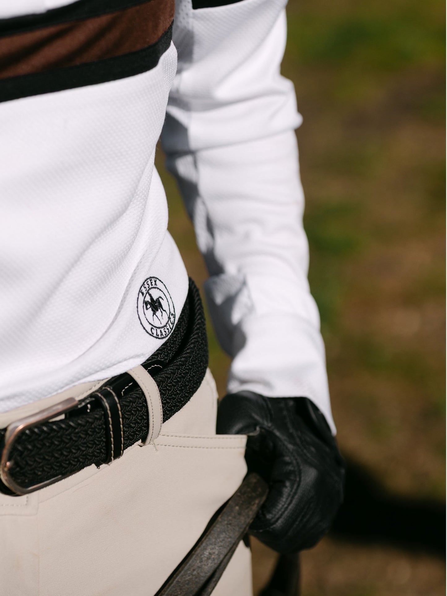 Cambridge Ladies Long Sleeve Show Shirt - White with Black & Chocolate