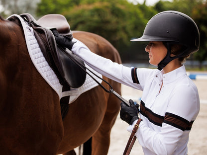 Cambridge Ladies Long Sleeve Show Shirt - White with Black & Chocolate