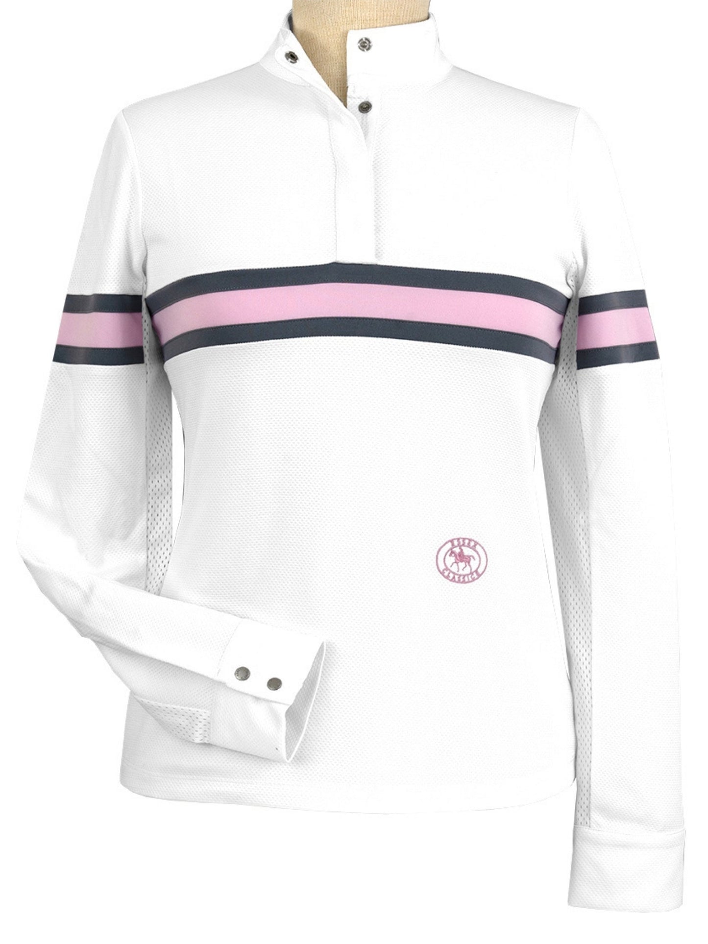 Cambridge Ladies Long Sleeve Show Shirt - White with Grey & Pink