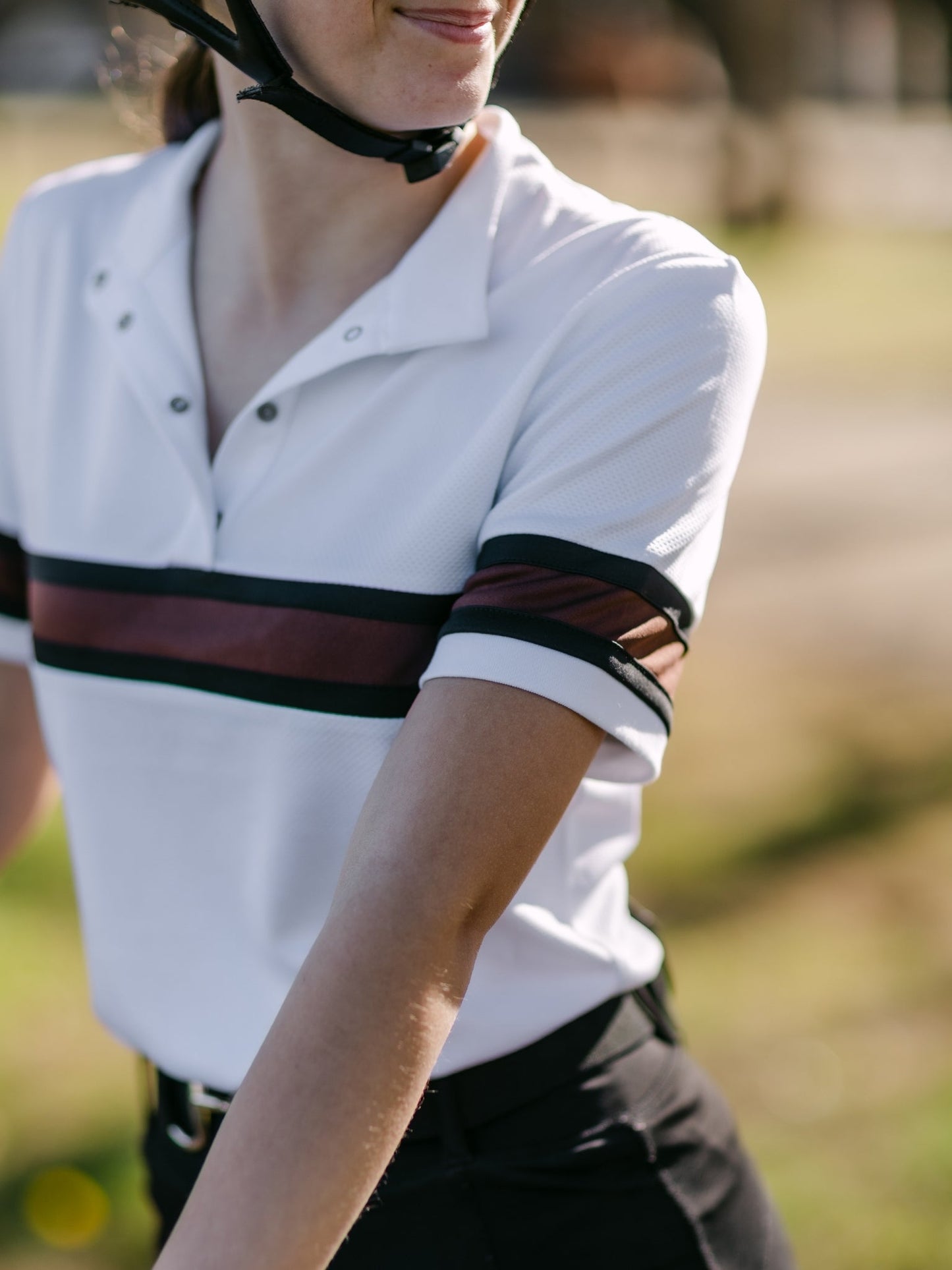 Cambridge Ladies Short Sleeve Show Shirt - White with Black & Chocolate
