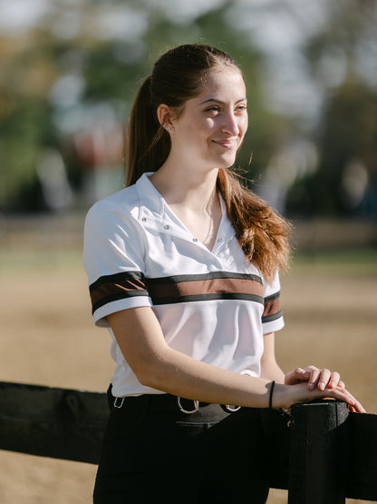 Cambridge Ladies Short Sleeve Show Shirt - White with Black & Chocolate