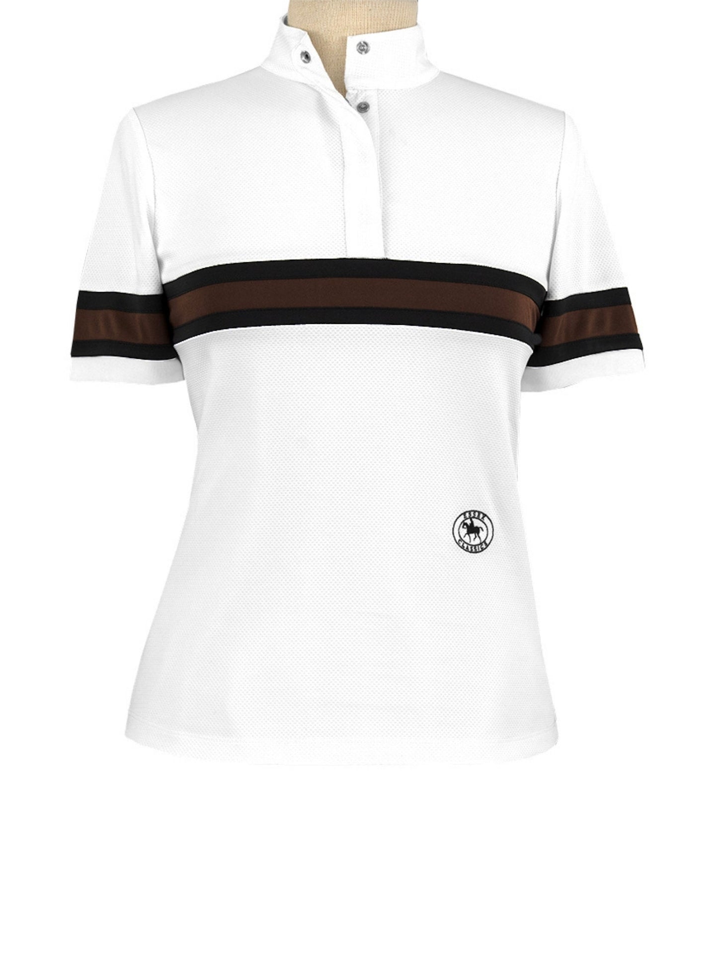 Cambridge Ladies Short Sleeve Show Shirt - White with Black & Chocolate