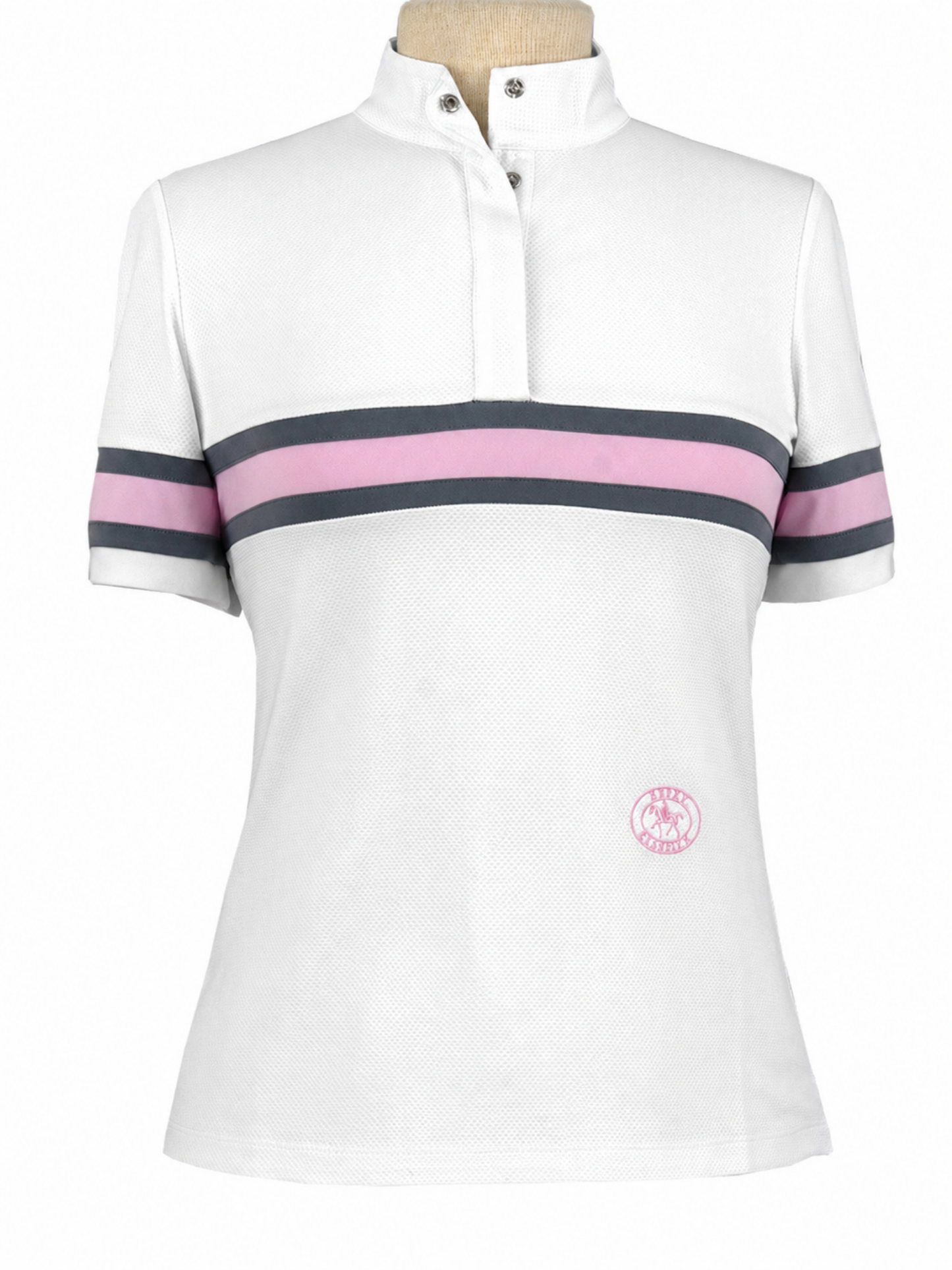 Cambridge Ladies Short Sleeve Show Shirt - White with Grey & Pink