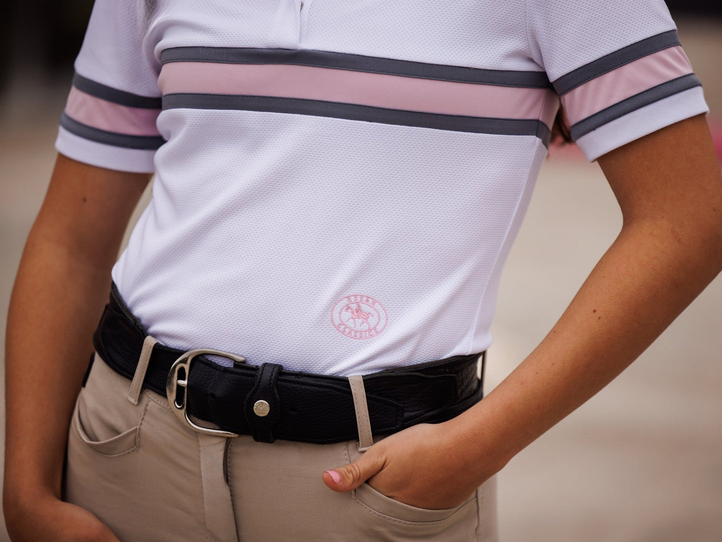 Cambridge Ladies Short Sleeve Show Shirt - White with Grey & Pink