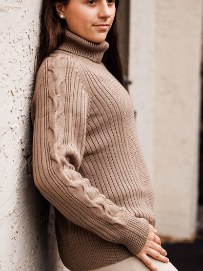 Laced Rein Cable Knit Sweater - Tan