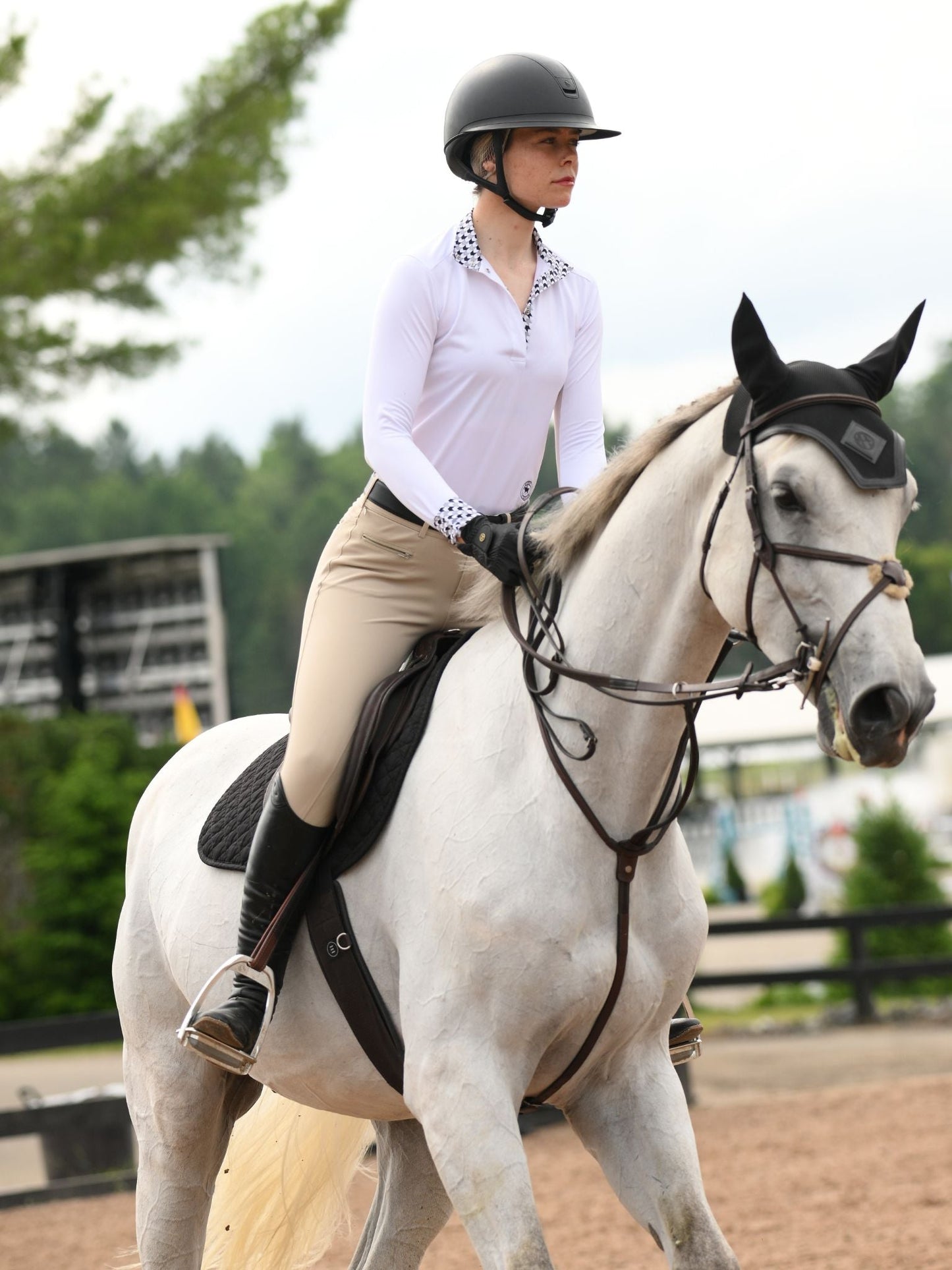 Geometric Ladies Talent Yarn Straight Collar Long Sleeve Show Shirt - Black