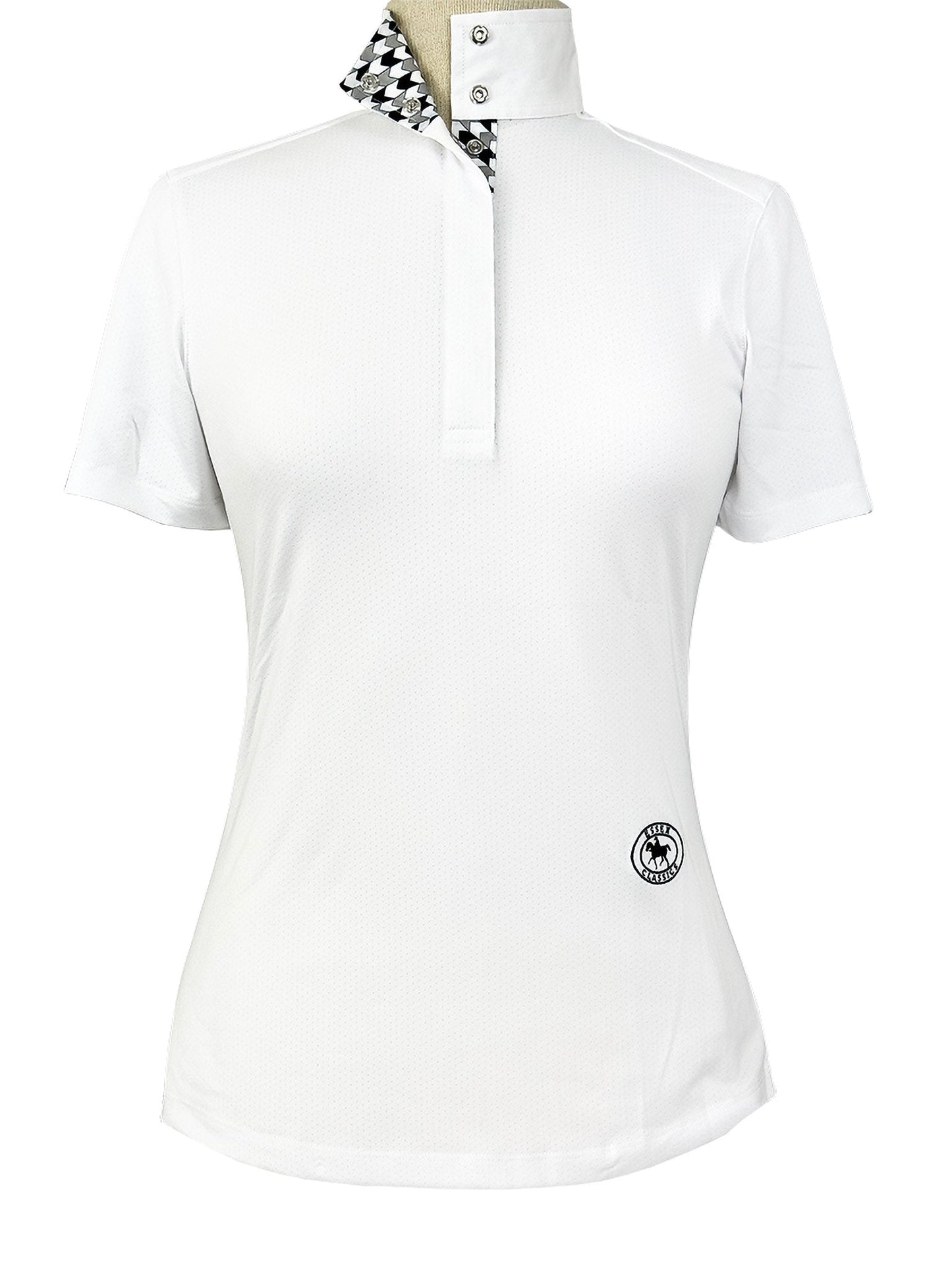 Geometric Ladies Talent Yarn Straight Collar Short Sleeve Show Shirt - Black