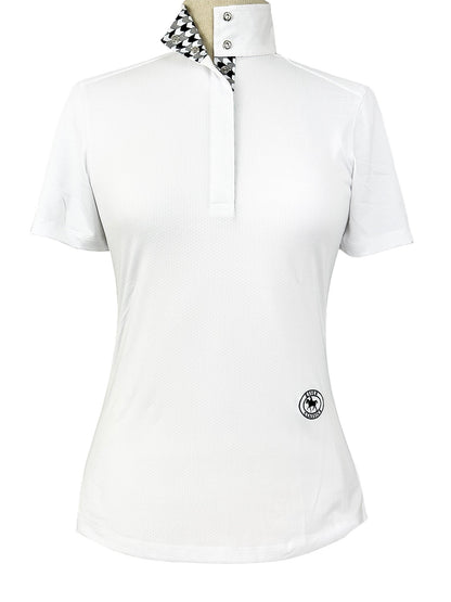 Geometric Ladies Talent Yarn Straight Collar Short Sleeve Show Shirt - Black