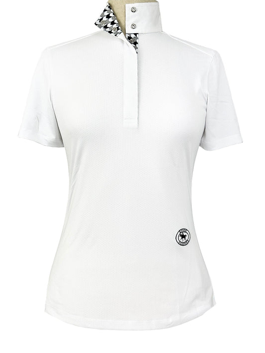 Geometric Ladies Talent Yarn Straight Collar Short Sleeve Show Shirt - Black