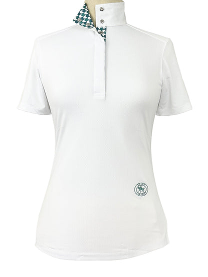 Geometric Ladies Talent Yarn Straight Collar Short Sleeve Show Shirt - Green