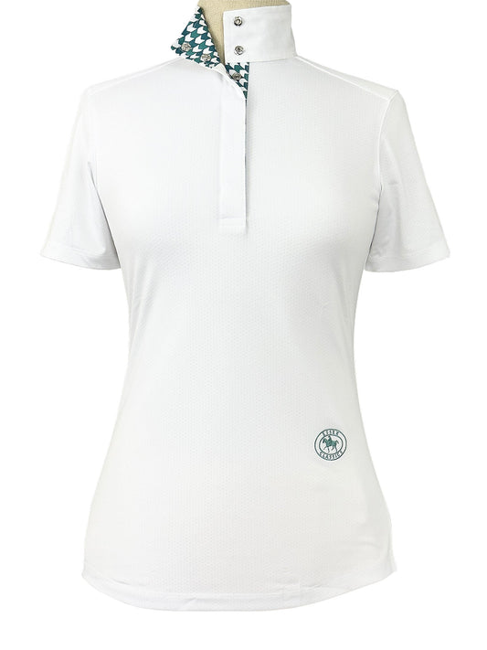 Geometric Ladies Talent Yarn Straight Collar Short Sleeve Show Shirt - Green