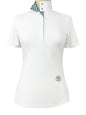 Geometric Ladies Talent Yarn Straight Collar Short Sleeve Show Shirt - Green