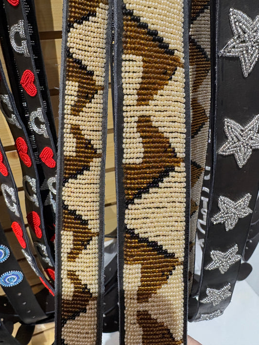 Handmade Kenyan Beaded Belt- Horse Talk 1.5"