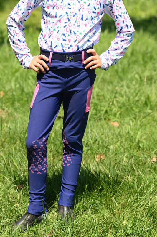 Kids Riding Tights Navy | Pink
