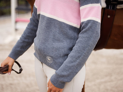 Oxford Quarter Zip Sweater - Grey & Pink
