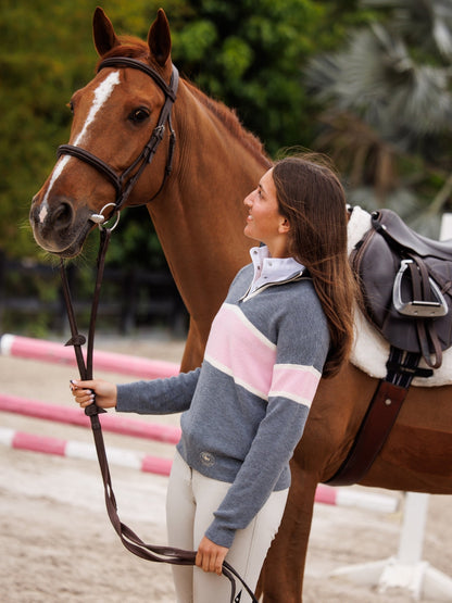 Oxford Quarter Zip Sweater - Grey & Pink