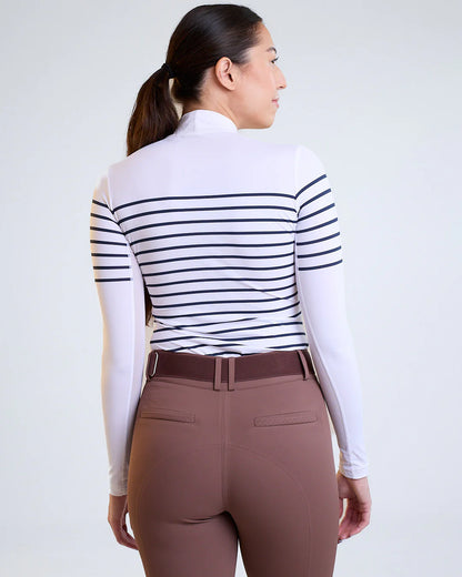 French Stripe Performance Mock Neck In White/ Dark Navy Stripe