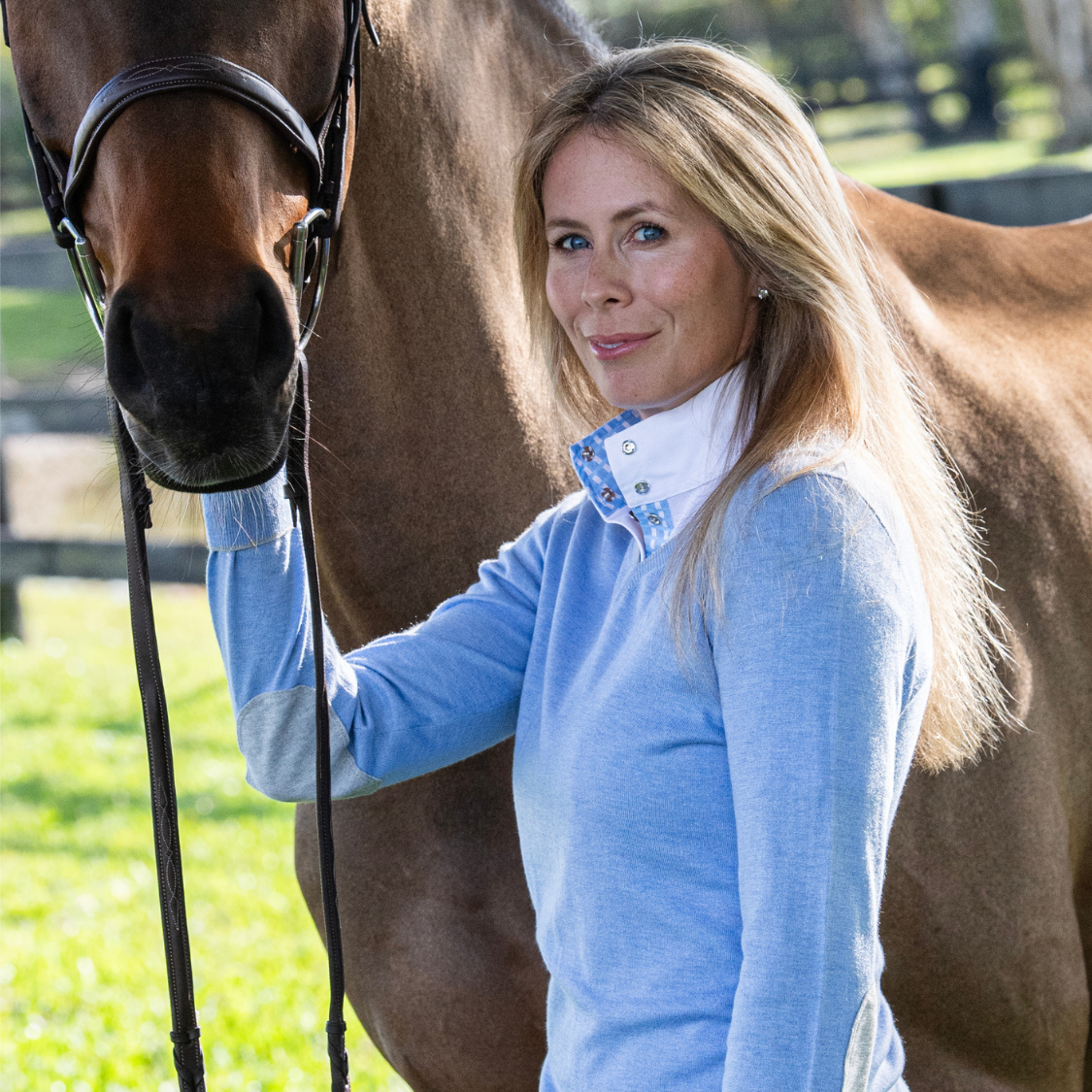 Light Blue with Grey Trey V-Neck Sweater