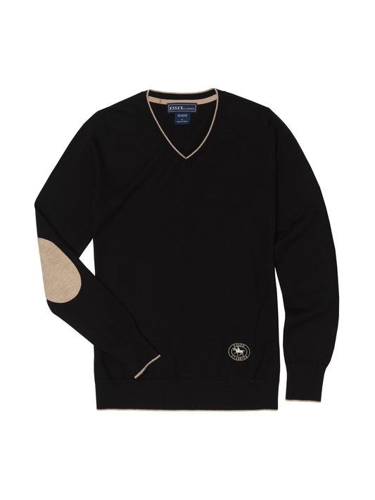 Black  with Tan Trey V-Neck Sweater