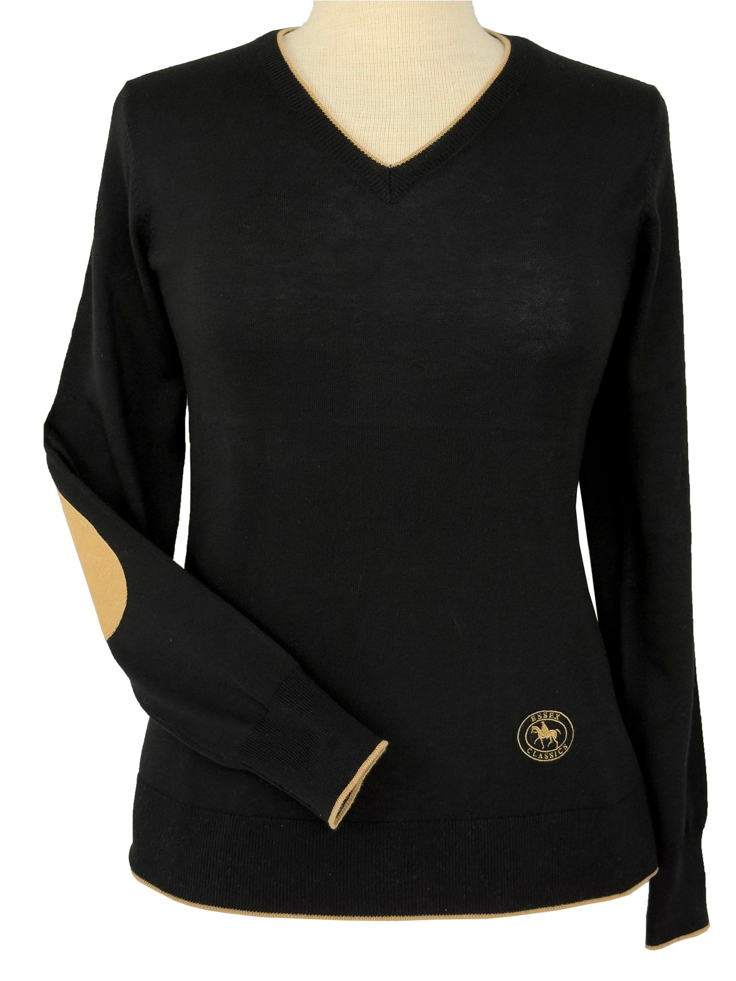 Black with Camel Trey V-Neck Sweater