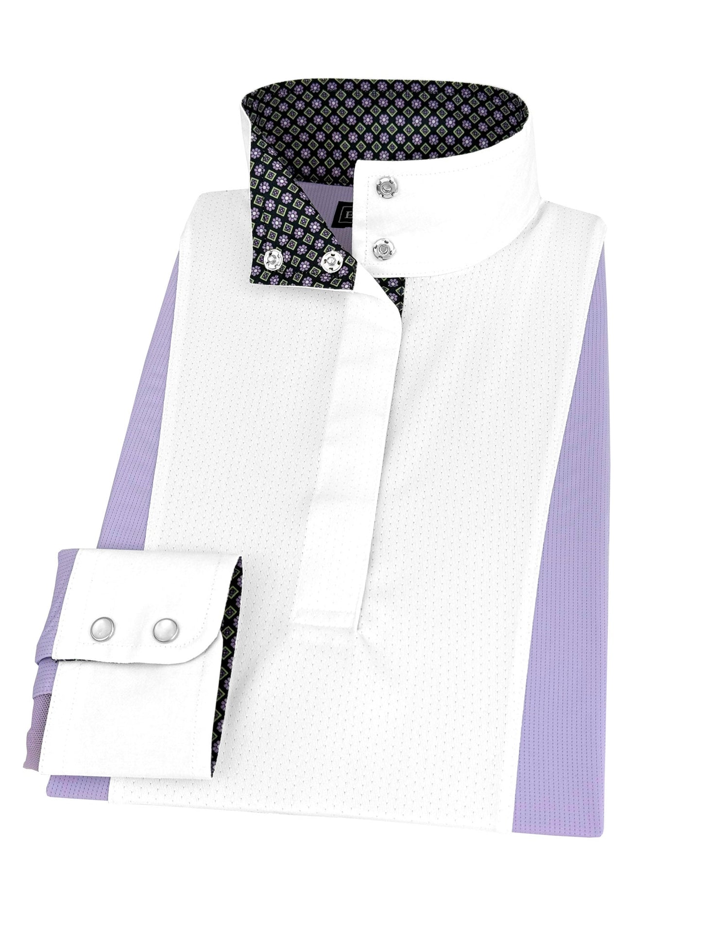 Girls "Luna II" Lilac Long Sleeve Performance Show Shirt with Diamond and Daisy Trim