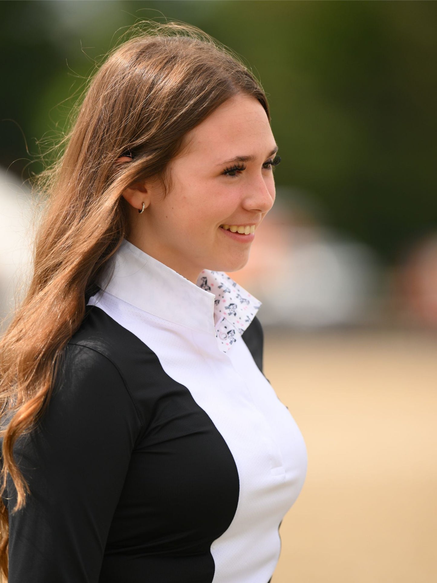 Ladies "Luna II" Black with Unicorns Long Sleeve Performance Show Shirt