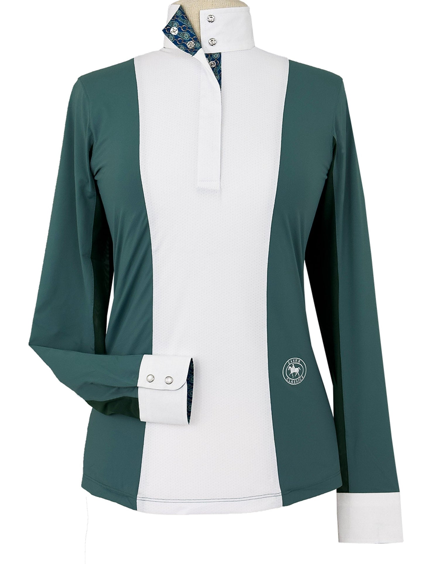 Ladies "Luna II" Forest Green with Golden Snaffle Long Sleeve Performance Show Shirt