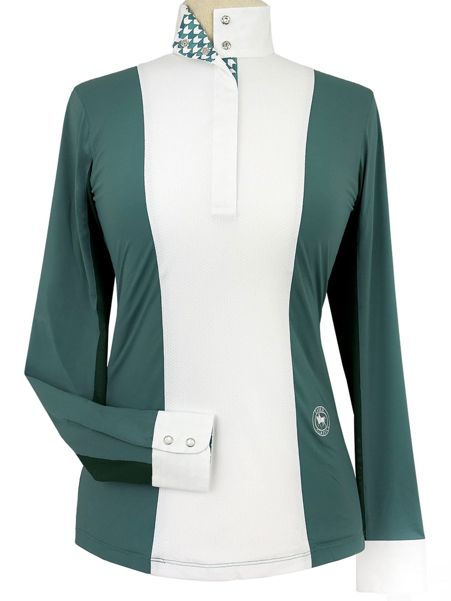 Ladies "Luna II" Forest Green with Geometric Long Sleeve Performance Show Shirt