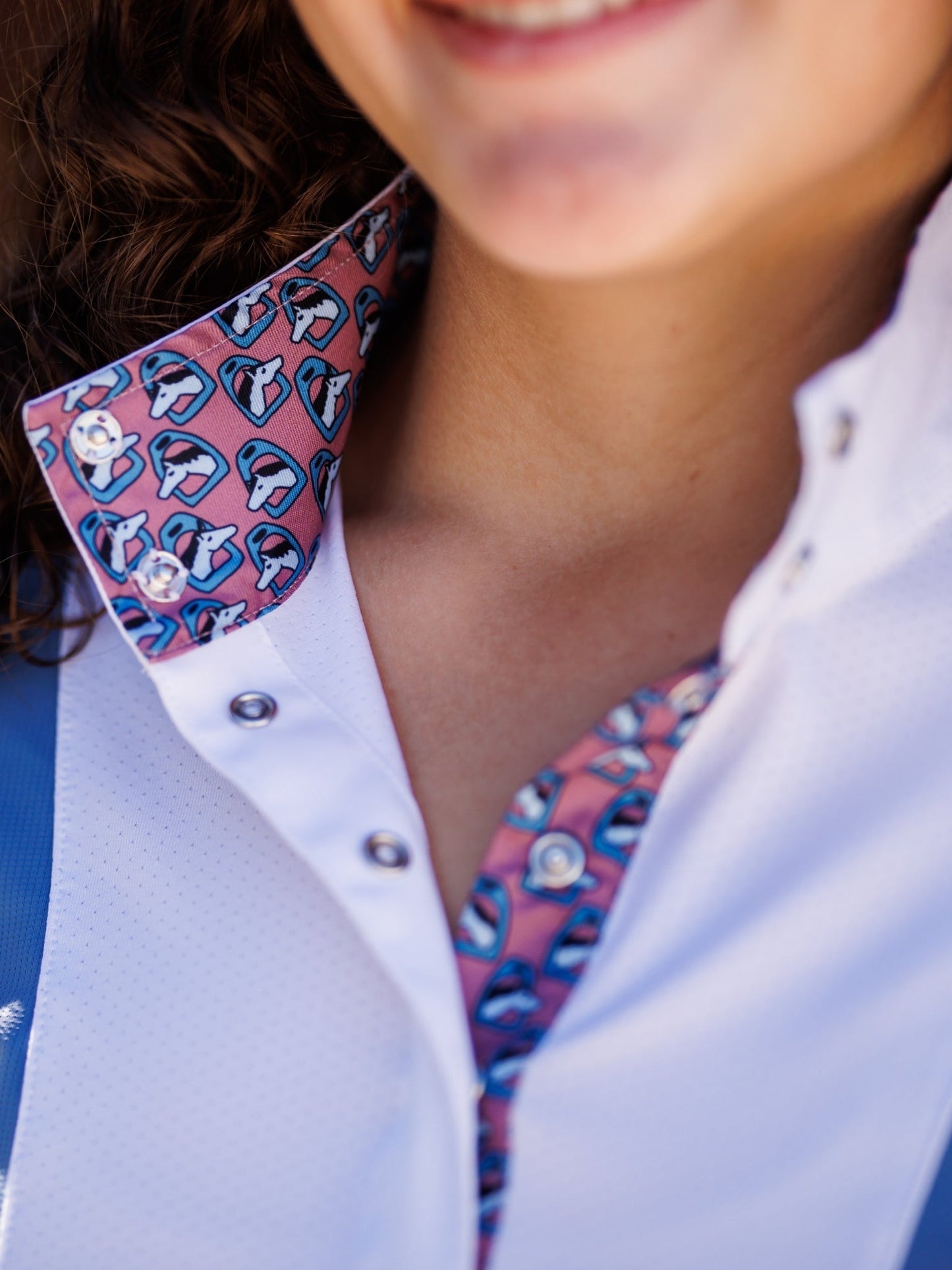 Ladies "Luna II" Blue Stirrup Talk Long Sleeve Performance Show Shirt