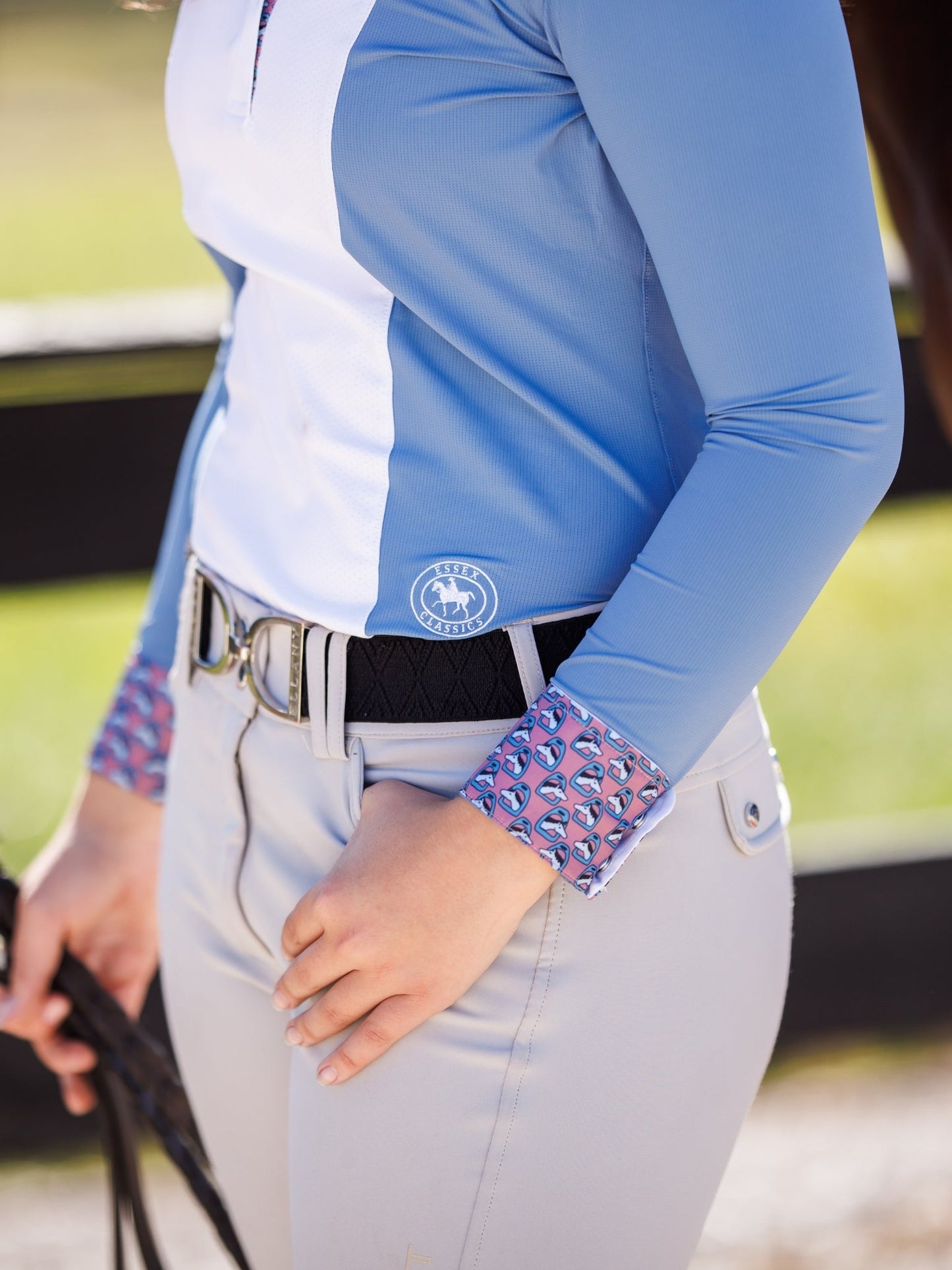 Ladies "Luna II" Blue Stirrup Talk Long Sleeve Performance Show Shirt