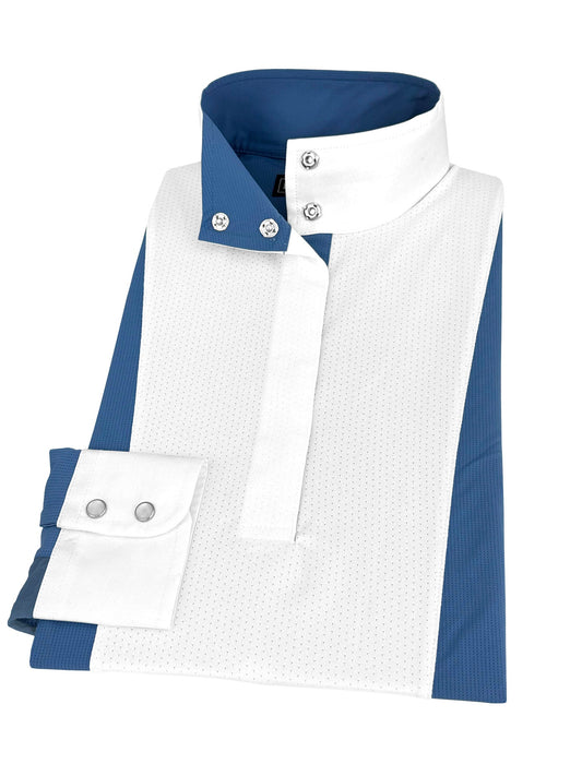 Girls "Luna II" Blue Self-Trim Long Sleeve Performance Show Shirt