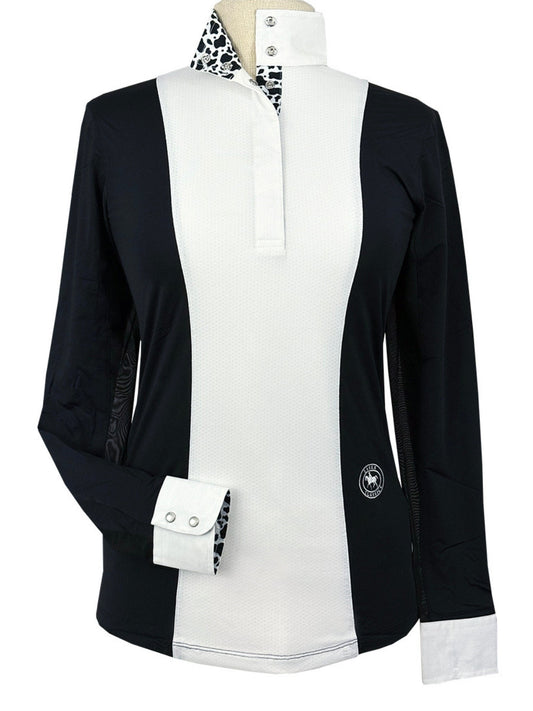 Ladies "Luna II" Black with Cows Long Sleeve Performance Show Shirt