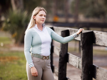 Ladies "Luna II" Seafoam with Hunter Derby Long Sleeve Performance Show Shirt