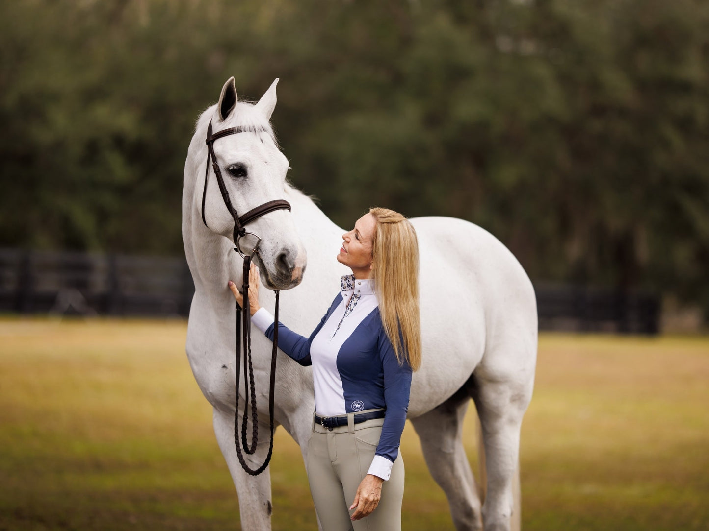 Ladies "Luna II" Marine Blue with Blue Ribbon Winner Long Sleeve Performance Show Shirt
