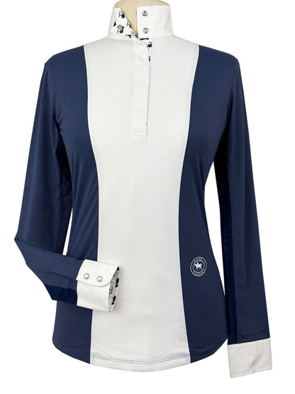 Ladies "Luna II" Marine Blue with Golf Carts Long Sleeve Performance Show Shirt