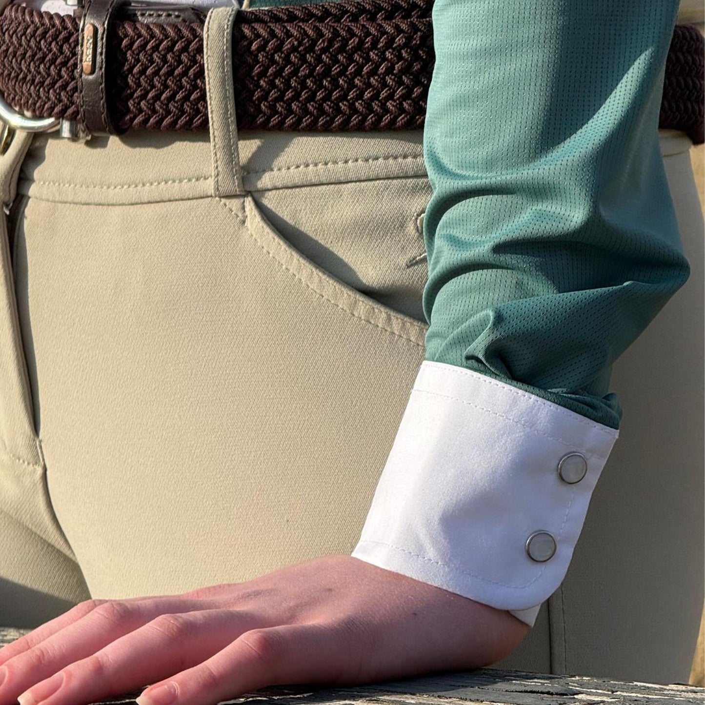 Girls "Luna II" Forest Green Self-Trim Long Sleeve Performance Show Shirt