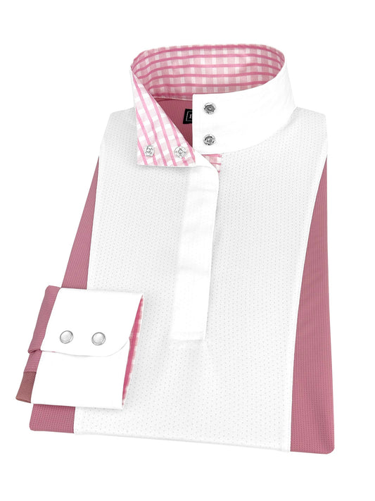Ladies "Luna II" Pink Long Sleeve Performance Show Shirt with Pink Check Trim