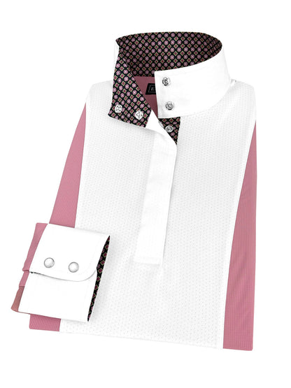 Ladies "Luna II" Pink Long Sleeve Performance Show Shirt with Diamond and Daisy Trim
